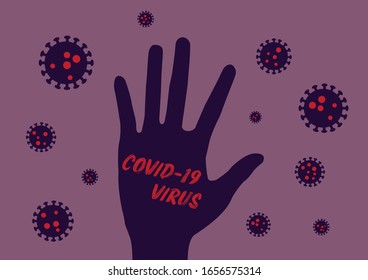 Covid-19 virus written on a hand with Covid-19 virus  outbreak as a background