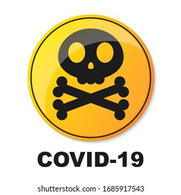 Covid-19 warning symbol. Coronavirus danger sign with skull. Epidemic coronavirus concept. Vector illustration.