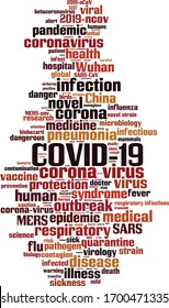 COVID-19 word cloud concept. Collage made of words about COVID-19. Vector illustration