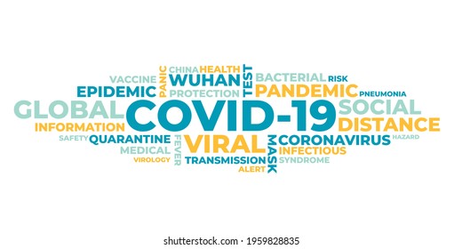 COVID-19 word cloud isolated. Vector illustration.