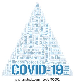 COVID-19 word cloud on white background.