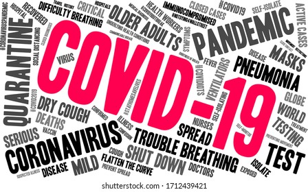COVID-19 word cloud on a white background. 