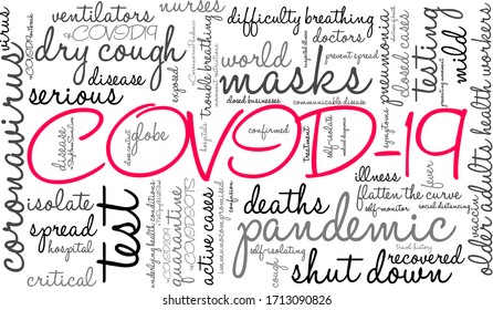 COVID-19 word cloud on a white background. 