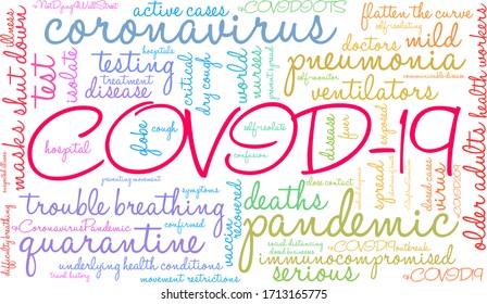 COVID-19 word cloud on a white background. 