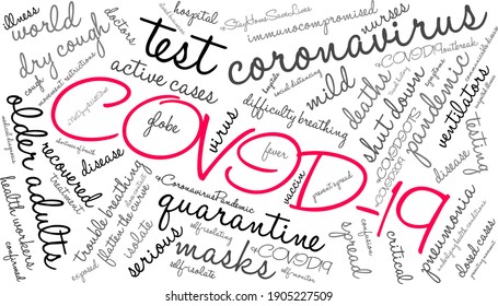 COVID-19 word cloud on a white background. 