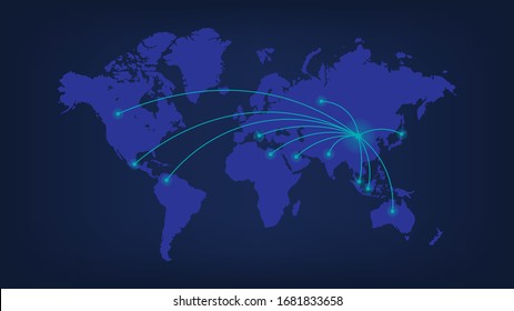 Covid-19, World Map Showing The Spread Of The Corona Virus.
Covid 19 Map Cases Report. 
Coronavirus Disease Update Worldwide.