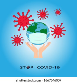 COVID-19 with the World Wearing Mask.COVID-19 prevention background