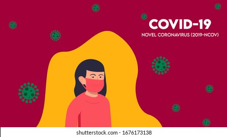 COVID-19 Wuhan Novel coronavirus (2019-nCoV), woman in suit with red medical face mask. Concept of coronavirus quarantine