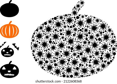 Covid-2019 collage pumpkin icon, and additional icons. Pumpkin mosaic for breakout images. Vector collage is made with scattered Covid-2019 icons.