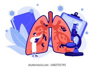 Covid-2019 illness, damaged lungs, artificial respiration, shortness of breath, elderly people death toll, healthcare system collapse concept. Coral blue vector isolated illustration