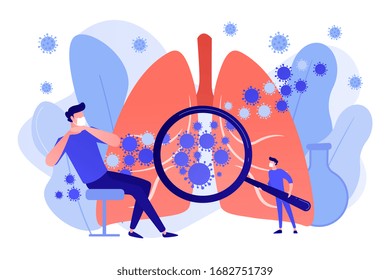 Covid-2019 illness symptoms and treatment, shortness of breath, cough, worldwide lockdown, quarantine and panic, people in self-isolation concept. Coral blue vector isolated illustration