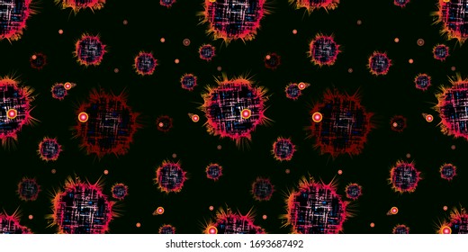COVID-2019 is new coronavirus from China. Attention! Vector illustration for design of medical poster. Seamless pattern of infected tissues with germs and virus.
