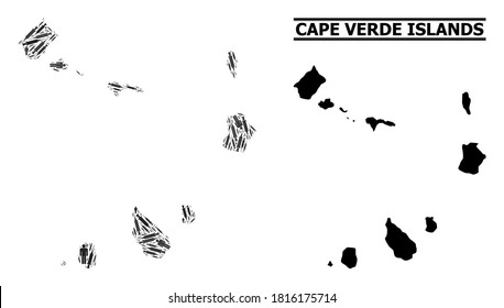 Covid-2019 Treatment mosaic and solid map of Cape Verde Islands. Vector map of Cape Verde Islands is created of vaccine symbols and people figures. Collage is useful for medical purposes.