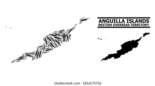 Covid-2019 Treatment mosaic and solid map of Anguilla Islands. Vector map of Anguilla Islands is created of injection needles and men figures. Collage is useful for political alerts.
