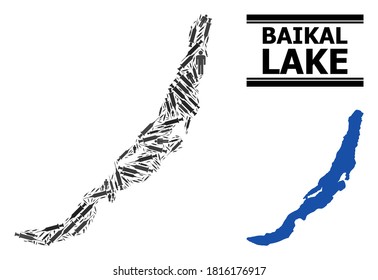 Covid-2019 Treatment mosaic and solid map of Baikal. Vector map of Baikal is created of vaccine doses and people figures. Illustration is useful for treatment aims. Final win over virus outbreak.