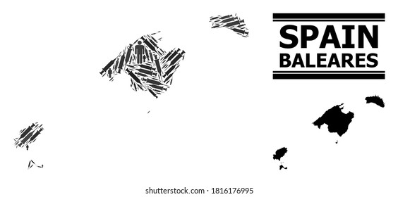 Covid-2019 Treatment mosaic and solid map of Baleares Province. Vector map of Baleares Province is composed from syringes and men figures. Abstraction is useful for epidemic ads.