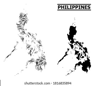 Covid-2019 Treatment mosaic and solid map of Philippines. Vector map of Philippines is shaped with injection needles and people figures. Illustration is useful for lockdown purposes.