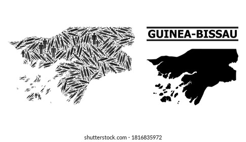Covid-2019 Treatment mosaic and solid map of Guinea-Bissau. Vector map of Guinea-Bissau is created of vaccine doses and human figures. Collage for treatment aims. Final solution over Covid-2019.