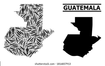 Covid-2019 Treatment mosaic and solid map of Guatemala. Vector map of Guatemala is organized from injection needles and people figures. Collage is useful for pandemic alerts.