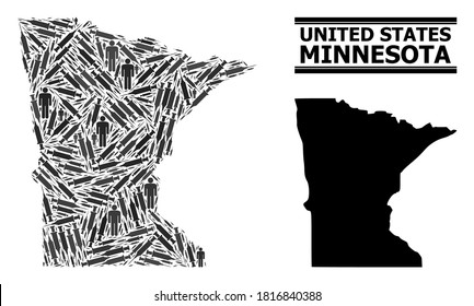 Covid-2019 Treatment mosaic and solid map of Minnesota State. Vector map of Minnesota State is created from vaccine symbols and men figures. Abstraction is useful for lockdown alerts.