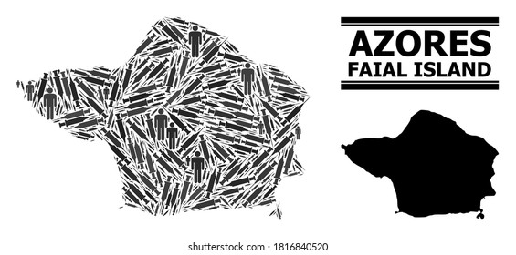 Covid-2019 Treatment mosaic and solid map of Faial Island. Vector map of Faial Island is done from vaccine symbols and people figures. Collage designed for quarantine ads. Final win over Covid-2019.