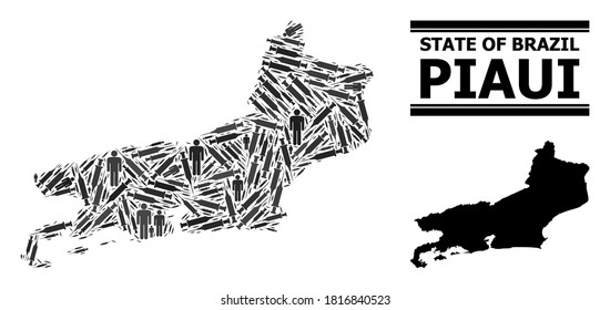 Covid-2019 Treatment mosaic and solid map of Piaui State. Vector map of Piaui State is done with injection needles and human figures. Collage is useful for treatment templates.