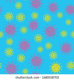 Covid-2019 vector seamless pattern with viruses.
Coronovirus under the microscope. Background on the theme of disease and medicine.