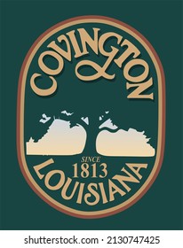 Covington Louisiana with illustration of a little girl playing on a swing