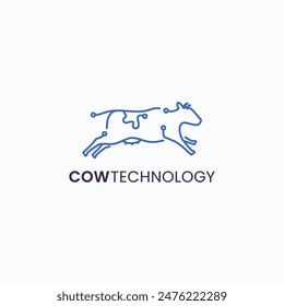 Cow abstract technology lines simple logo vector icon illustration. Isolated object on background