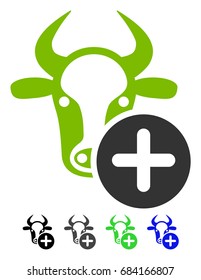 Cow Add flat vector icon. Cow Add icon with gray, black, blue, green color versions.