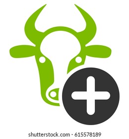 Cow Add vector icon. Flat bicolor eco green and gray symbol. Pictogram is isolated on a white background. Designed for web and software interfaces.