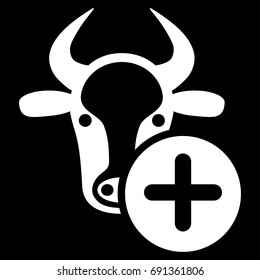 Cow Add vector icon. Flat white symbol. Pictogram is isolated on a black background. Designed for web and software interfaces.