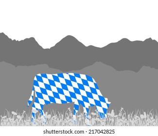 Cow alp and bavarian flag