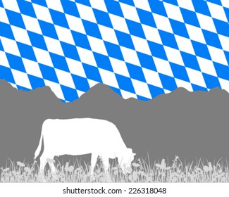 Cow alp and bavarian flag