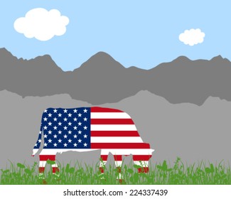 Cow alp and flag of USA