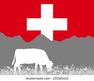 Cow alp and swiss flag