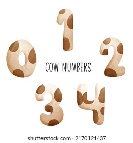 cow alphabet, cow skin number Vector illustration