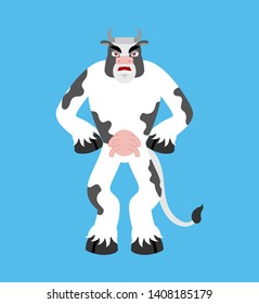 Cow angry. Farm animal evil emotions avatar. beef aggressive. Vector illustration