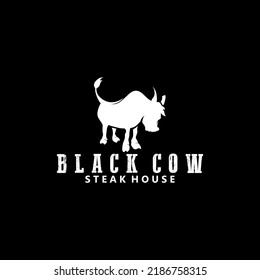 Cow Angus Silhouette Steak Vintage Retro Logo design