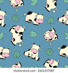 Cow Animal Bushes Pattern Vector Illustration Seamless for Background Wallpaper Packaging Cover