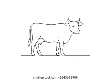 Diseño de minimalismo de dibujo continuo de una línea de vaca animal