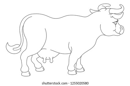A cow animal cute cartoon character black and white coloring illustration