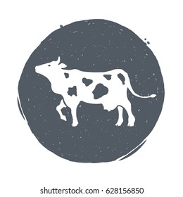 Cow. Animal husbandry. Cow and farm in graphic style from hand drawing image. Set of vector scetches.