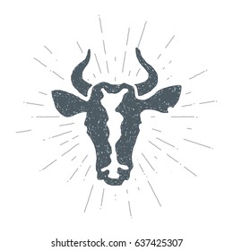 Cow. Animal husbandry. Cow and farm in graphic style from hand drawing image. Set of vector scetches.