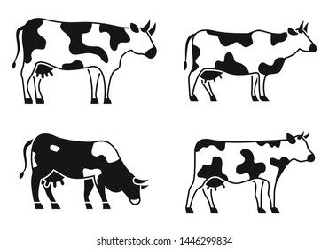 Cow animal icons set. Simple set of cow animal vector icons for web design on white background