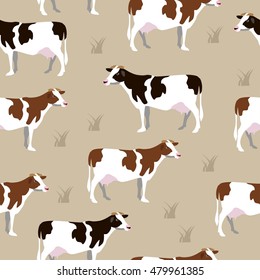 Cow animal on field vector background colorful illustration 