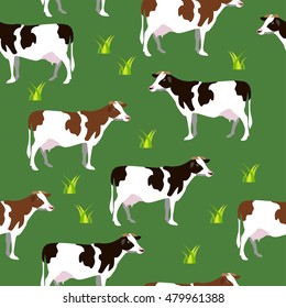 Cow animal on field vector background colorful illustration 