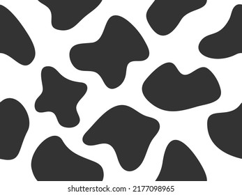 Cow animal skin seamless pattern. Hand drawn spots backdrop. Abstract random black shapes.  Vector illustration isolated on white.