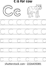 Cow Animal Tracing Letter ABC Coloring Page C