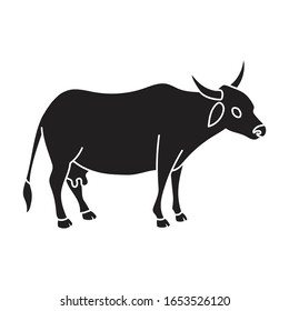 Cow of animal vector icon.Black vector icon isolated on white background cow of animal.